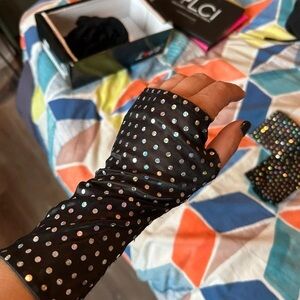 Chic Black and Silver Polka Dot Gloves
